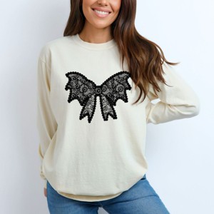 Simply Sage Market Lace Bow  Garment Dyed Long Sleeve - 1 of 4