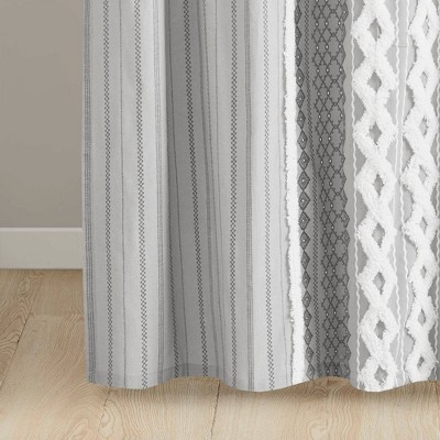 Gray Cotton Aztec Print Chenille Shower Curtain 72" x 72"