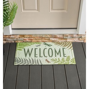 Evergreen Indoor/Outdoor Moss Green Welcome Dragonfly Outdoor Embossed Floor Mat | 30 x 1 x 18 inches - 1 of 3