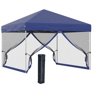 Aghana Digitals 10'x10' Dark Blue Pop Up Canopy Tent with Mesh Sidewalls, Height-Adjustable Steel - 1 of 4