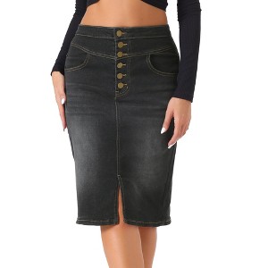 INSPIRE CHIC Women's High Waist Split Hem Casual Denim Pencil Skirt - 1 of 4