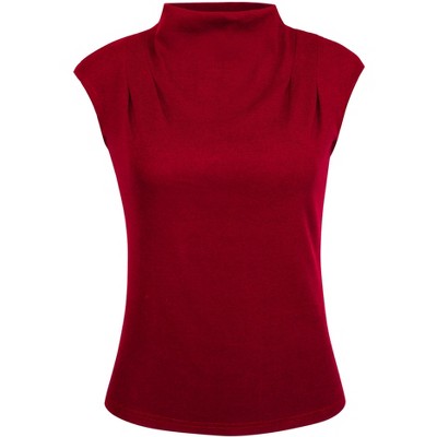 Hobemty Women's Basic Solid Sleeveless Slim Fit Mock Neck Blouse