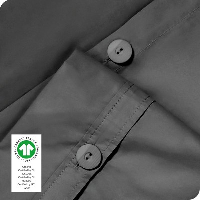 Full/Queen Gray Organic Cotton Percale Duvet Cover Set