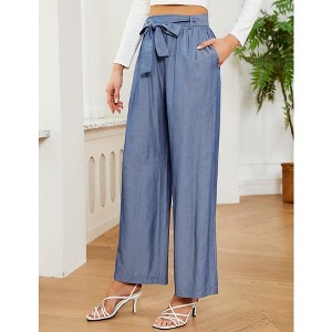 Wide Leg Pants for Women High Waisted Business Work Casual Adjustable Tie Knot Dress Pants - 1 of 4