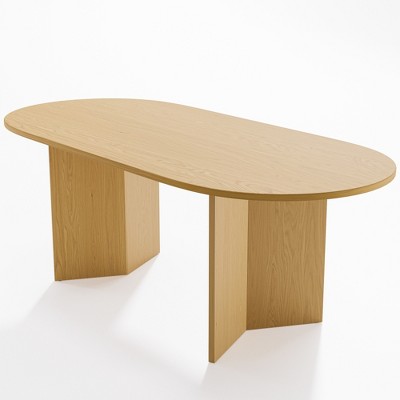 Lirago 68" Oval Oak Dining Table with Solid Wood Double Pedestal Modern Kitchen Table for Living Room Dining Room Seats 6 Brown