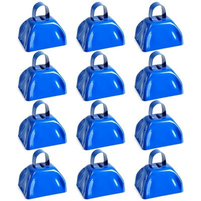 Blue Metal Cowbells with Handles for Events, 12-Pack