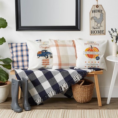 Autumn Plaid and Print Cotton Square Pillow Covers, 18x18, 4-Pack