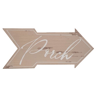 Transpac Wood 17.72 in. Off-White Spring Porch Patio Arrow Sign