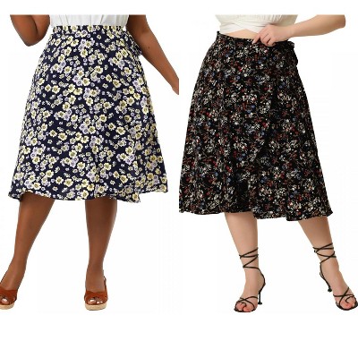 Agnes Orinda Women's Plus Size Boho Wrap Floral Beach Lightweight A-Line Skirt