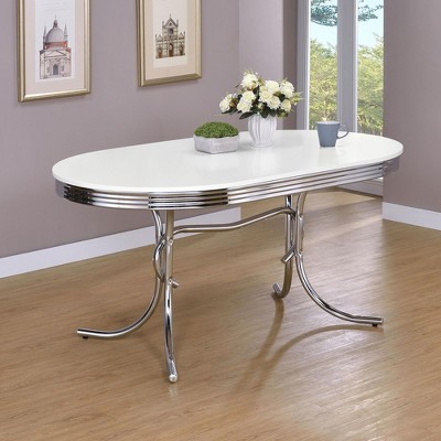 Sapphtopaz White and Chrome Dining Table Kitchen Table Modern Table with Sturdy Base for Kitchen, Small Spaces