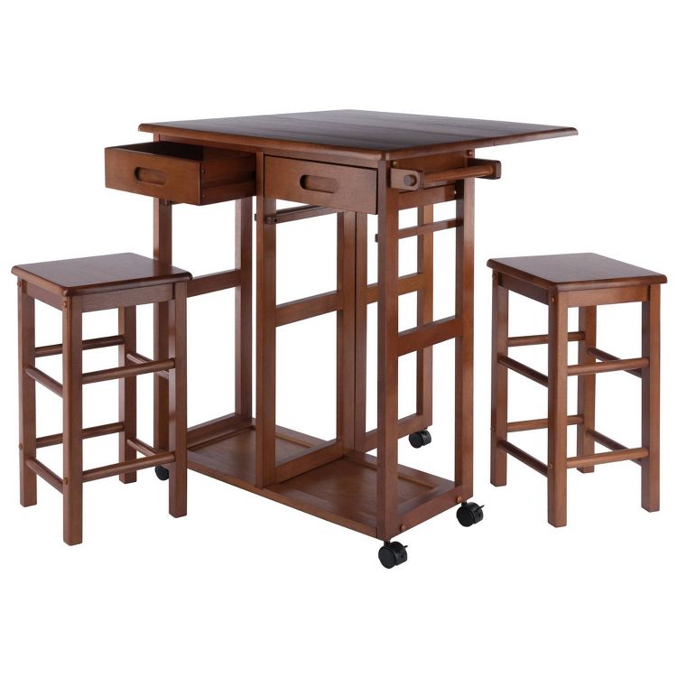 3pc Suzanne Space Saver Drop Leaf Dining Set Teak - Winsome: Compact, Storage Drawers &#38; 2 Stools, 3 of 14