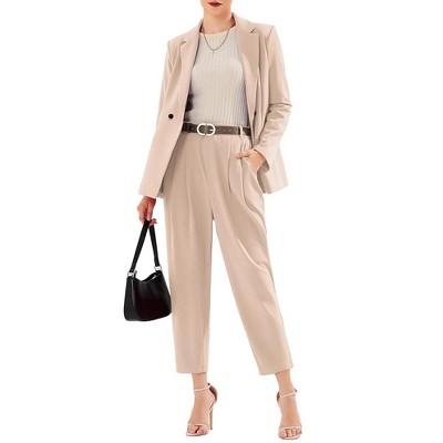 EXLURA Women's Business Blazer and High Elastic Waist Pant Suit Set Loose Fit Casual Fall Winter 2 Piece Suits for Work