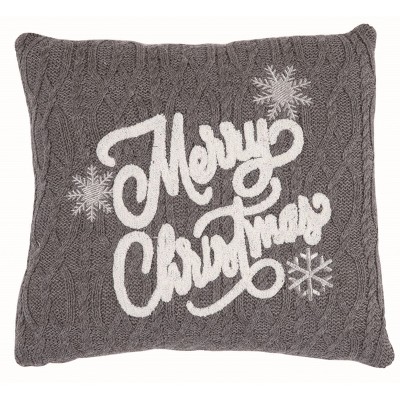 Transpac Polyester Gray Christmas Knit Embroidered Pillow