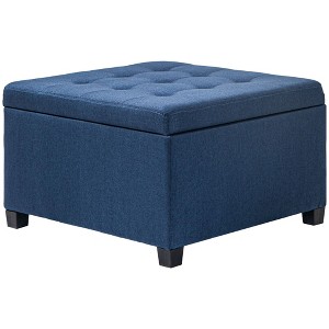 Aghana Digitals Blue Linen-Touch Storage Ottoman Bench with Button Tufting, Flip Top & Secure Hinge - 1 of 4