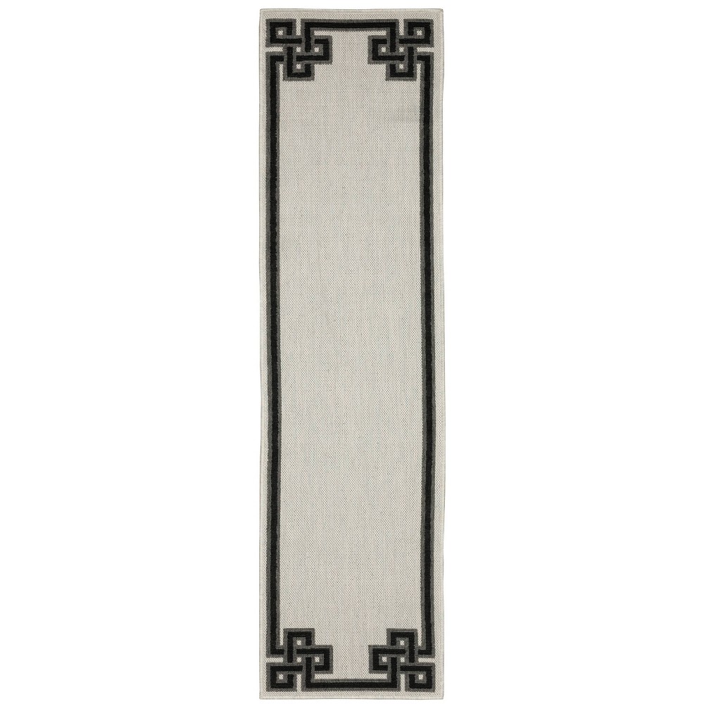 Photos - Area Rug 1'10"x7'3" Runner Trinity Corner Detail Border Patio  Beige/Black - Captiv8e Designs: Outdoor, UV & Stain Resistant