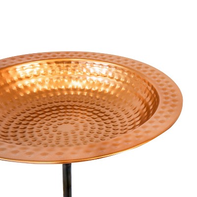 Copper Finish Hammered Metal Outdoor Bird Bath with Stake