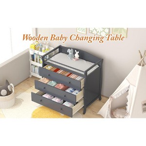 Baby Changing Table, 3 Drawers Wooden Diaper Changing Station with Safety Belt and Rails, Infant Dresser Table for Nursery Room, Bedroom - 1 of 4