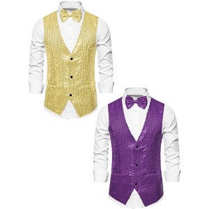 Lars Amadeus Men's Sequin Sleeveless Party Prom Dress Vest with Bow Tie 2 Packs - 1 of 4