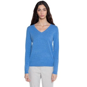 JENNIE LIU Women's 100% Pure Cashmere Long Sleeve Pullover V Neck Sweater - 1 of 3
