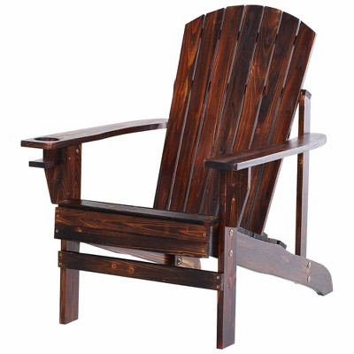 Outsunny Dark Brown Fir Wood Adirondack Chair with Cupholder