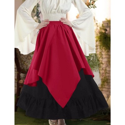 Whizmax Women's Halloween High Waisted Short A-line Flare Gothic Mini Black Red Plaid Pleated Skirt Dress Red M