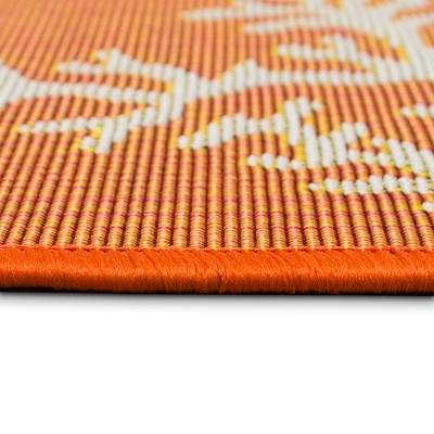 Sunset Coral Orange and Ivory Flat Woven Rectangular Rug