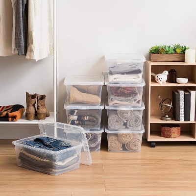 Clear Plastic Stackable Lidded Storage Boxes, 17 Qt, 12 Pack