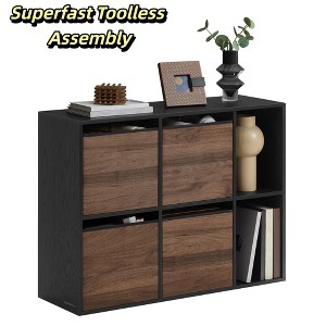 LEDREM Bookshelf, Superfast Toolless Assembly, Cube Storage Organizer, Shelving Unit, 6 Compartments, 4 Fabric Drawers, 10.6 x 32.7 x 24.3 Inches - 1 of 4
