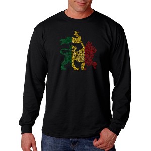 LA Pop Art Men's Word Art Long Sleeve T-shirt - Rasta Lion - One Love - 1 of 4
