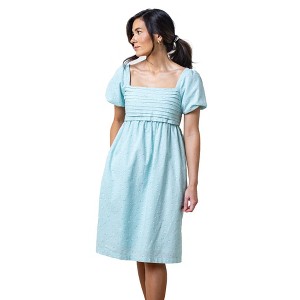 Hope & Henry Women's Ruched Linen Bubble Sleeve Dress - 1 of 4