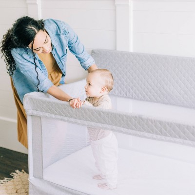 Grey Full Size Mesh Crib with Quilted Fabric