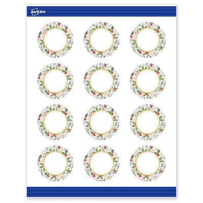 Avery Round Cards, 2", Gold-Blue Border Berries, Matte, 120ct