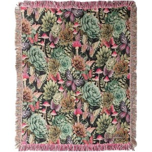 Manual Woodworkers and Weavers Dark Succulents Butterfly Throw Blanket 50"x60", Cotton, Multicolor Floral Nature-Inspired Woven Tapestry - 1 of 3