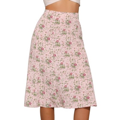 INSPIRE CHIC Women's Print Floral Peasant Elastic Waist A-Line Midi Skirts