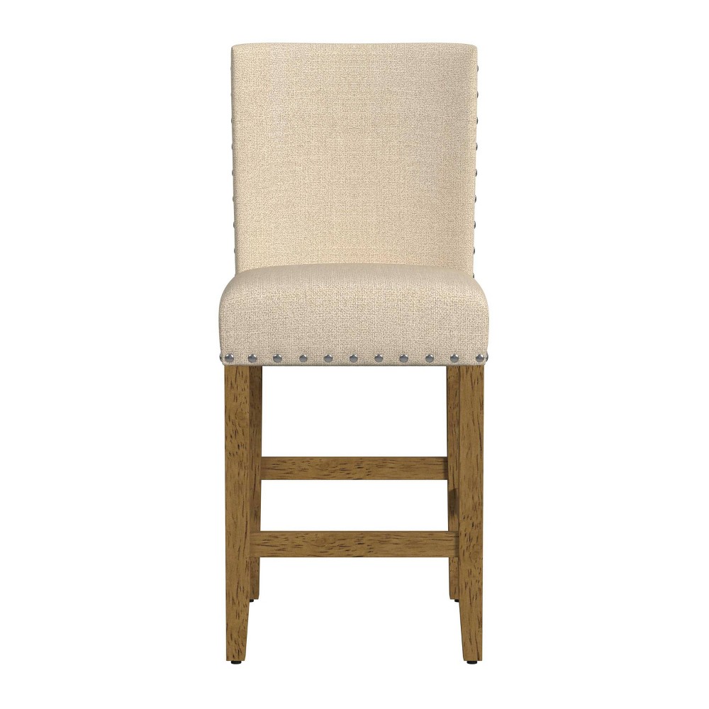 24&#34; Upholstered Counter Height Barstool with Nailheads Beige - HomePop