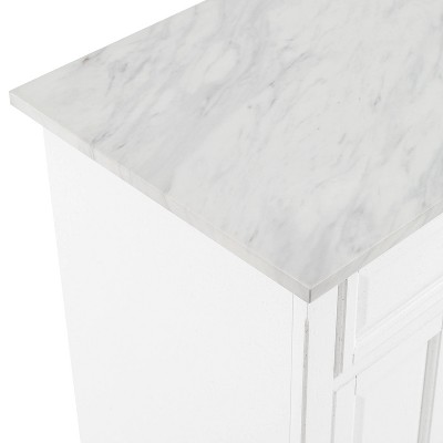 Avery Distressed White Kitchen Island Cart with Faux Marble Top