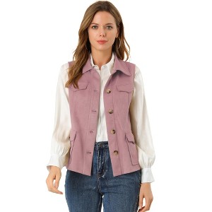 INSPIRE CHIC Women's Buttoned Sleeveless Faux Suede Utility Vest with Cargo Pocket - 1 of 4