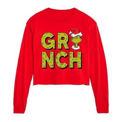 Dr. Seuss The Grinch Christmas GRiNCH Cropped Long Sleeve T-Shirt - Red - 2 X-Large