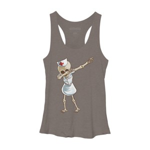 Women's Design By Humans Halloween Dabbing Funny Skeleton Nurse RN Costume Gift By COVI Racerback Tank Top - 1 of 3