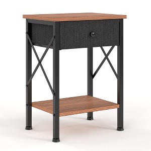VECELO Modern X-Design Nightstand, End/Side Table with Fabric Drawer & Open Storage Shelves for Bedroom or Living Room - 1 of 4