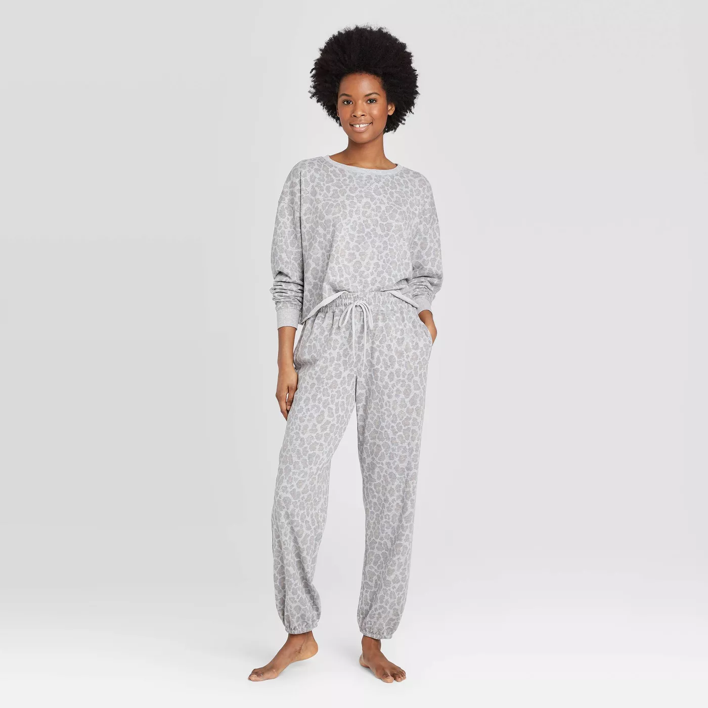 Women's Leopard Print Cropped Lounge Sweatshirt - Colsie™ Gray - image 1 of 10