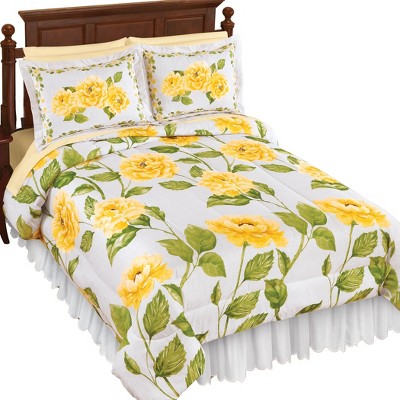 Collections Etc Yellow Floral Vine 3-piece Comforter Set Full/queen ...