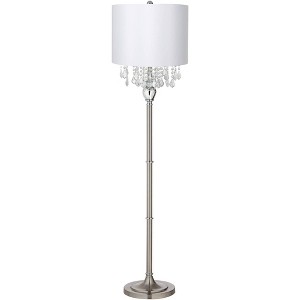 360 Lighting Crystals Traditional 60 1/2" Tall Standing Floor Lamp Foot Switch Silver Metal Satin Steel Finish Living Room Bedroom Drum White Shade - 1 of 4