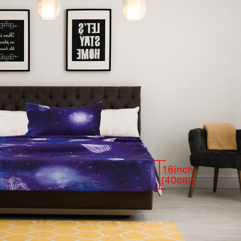 PiccoCasa Galaxy Print Bed Sheets Set with 2 Pillow Cases 3 Pieces Twin Purple, 3 of 6