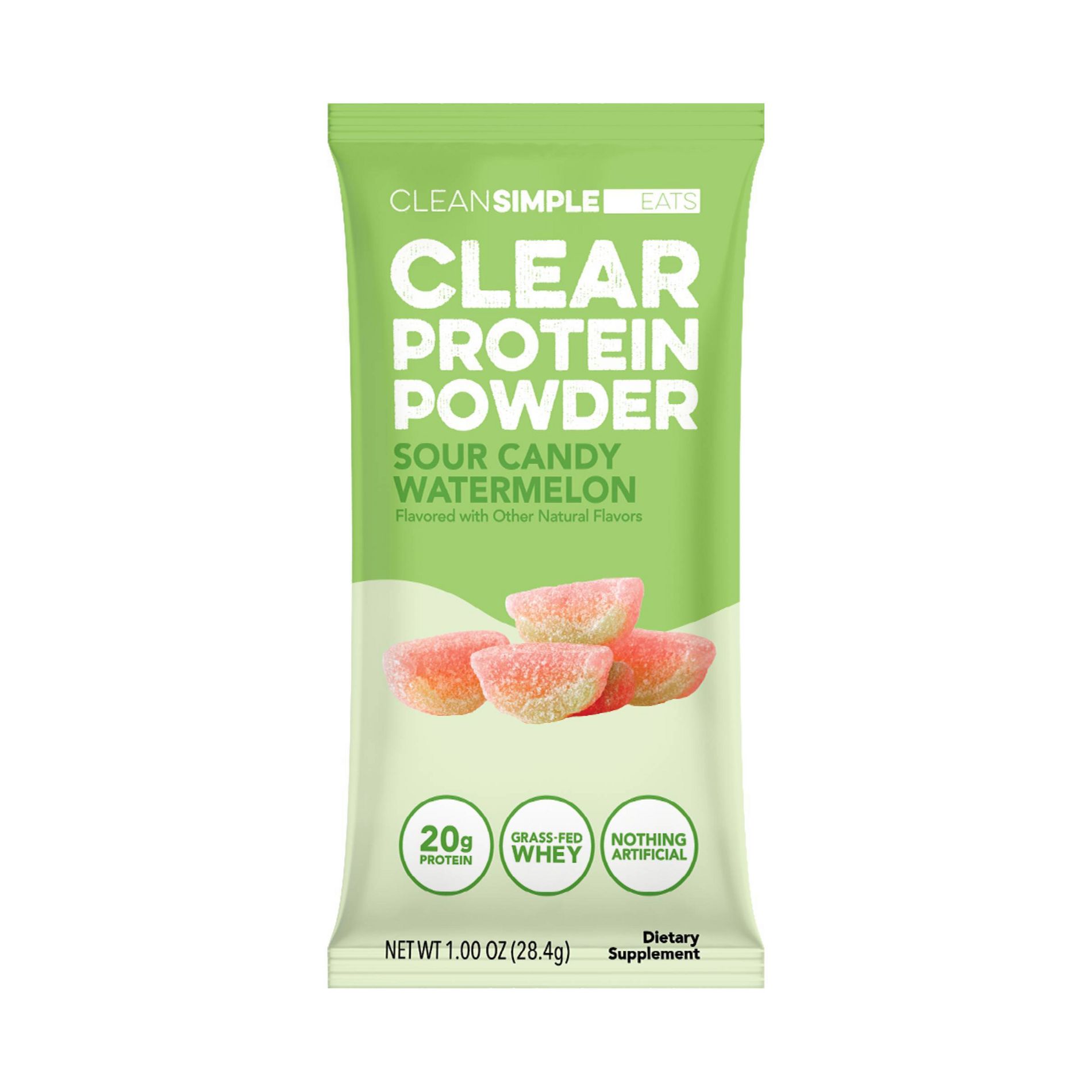 Clean Simple Eats Clear Protein Powder Sour Candy Watermelon - 1.00oz/1 Stick: Whey Protein Isolate, 20g Protein