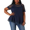Agnes Orinda Women's Plus Size Round Neck Peplum Short Sleeve Mesh Sheer Summer Casual Blouses - 3 of 4