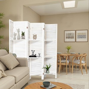 MAYEERTY 6 Panel Room Divider with Display Shelves, Freestanding Wood Privacy Screen, White - 1 of 4