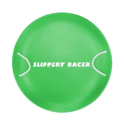 Slippery Racer ProDisc 26 Inch Heavy Duty Aluminum Iron Alloy Metal Kids Winter Saucer Snow Sled with Dual Riveted Soft Grip Rope Handles, Green