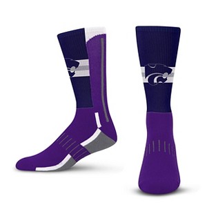 NCAA Kansas State Wildcats Streak Team Color Crew Socks - L: Logo Pattern, Midweight Fabric - 1 of 3