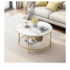 2 Tier Round Coffee Table Faux Marble Top With Glass Shelf Modern Center Cocktail Table For Living Room - 2 of 4